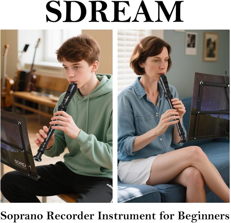 SDREAM Soprano Recorder Instrument for Kids Beginners&Student,8 Hole German Fingering Recorder Flute with Cleaning Rod & Leather Bag (Black) - Image 3